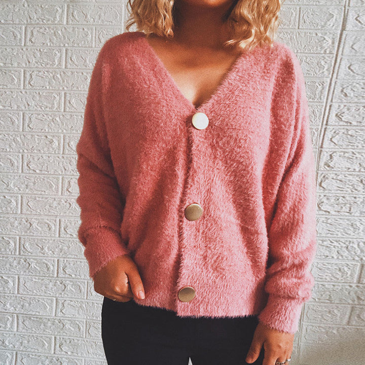 Damen kuschelige Strickjacke mit großen Knöpfen und oversize Passform Drune