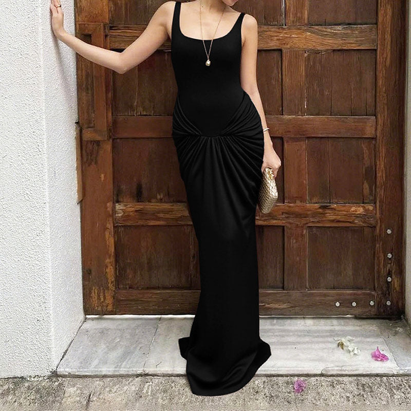 Damen Elegantes bodenlanges Kleid mit raffiniertem Drapierungseffekt Drune