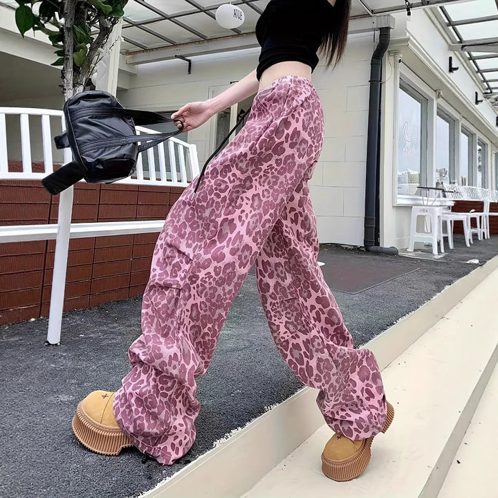 Damen Cargo-Hose mit Leopardenmuster und elastischem Bund Drune