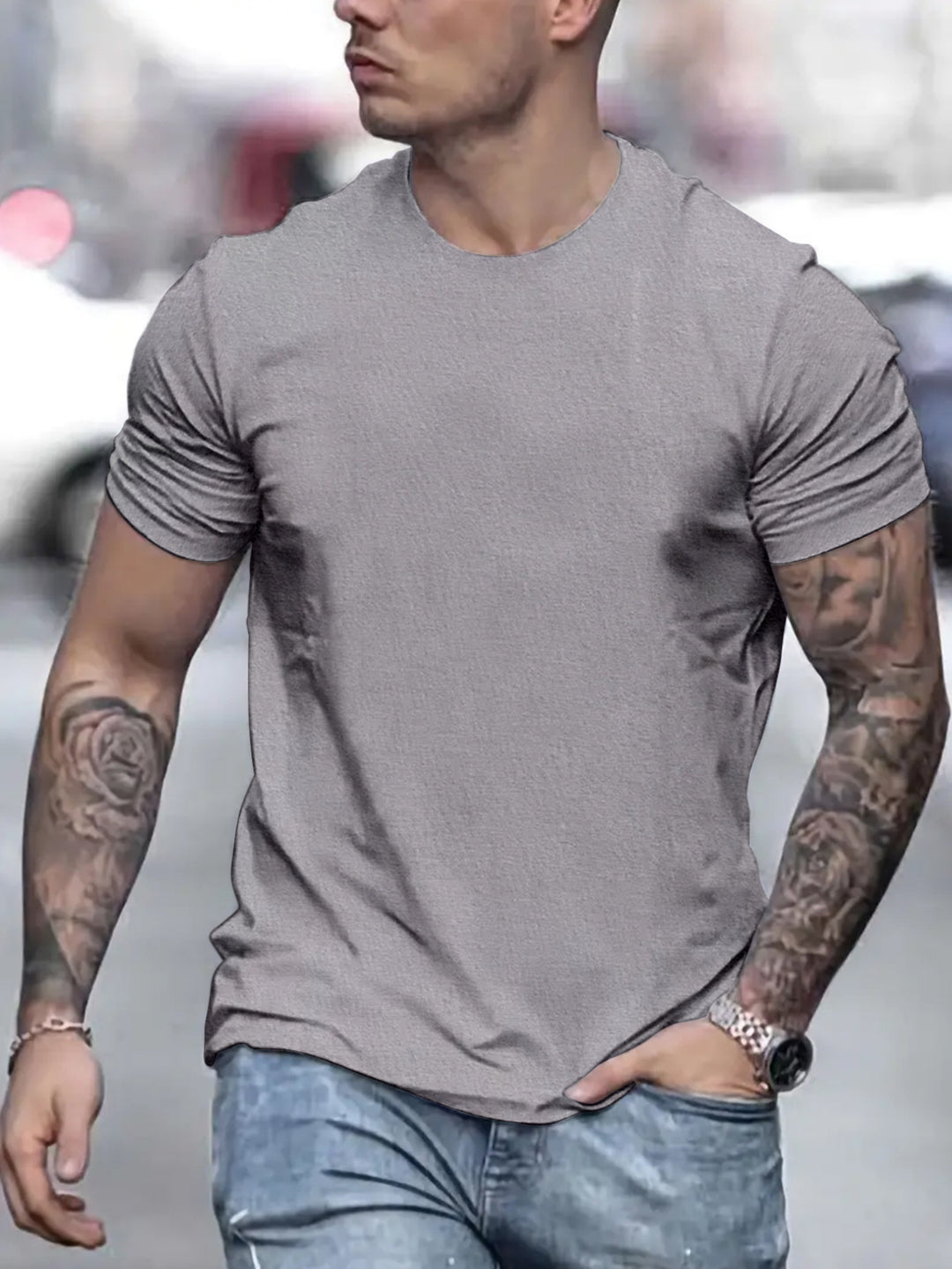 Herren lässiges T-Shirt mit strukturierter Oberfläche und bequemem Schnitt Drune