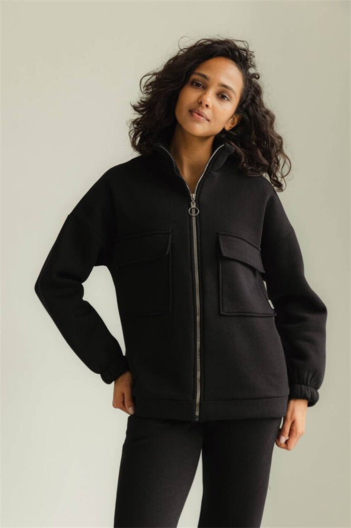 Damen Hochwertiger Kapuzenpullover mit Reißverschluss und Taschen Drune
