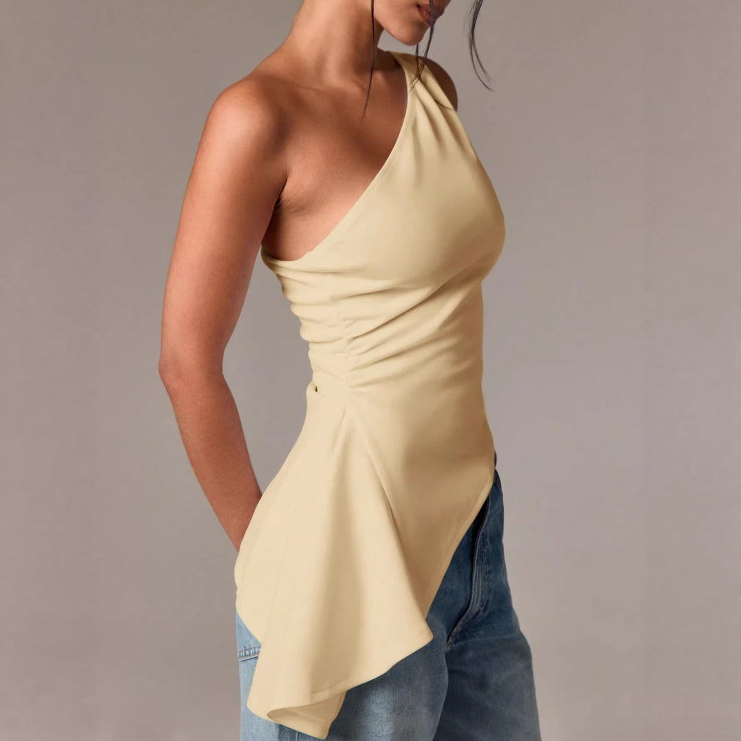 Damen asymmetrisches Oberteil mit gestuftem Saum und elegantem Fließdesign Drune