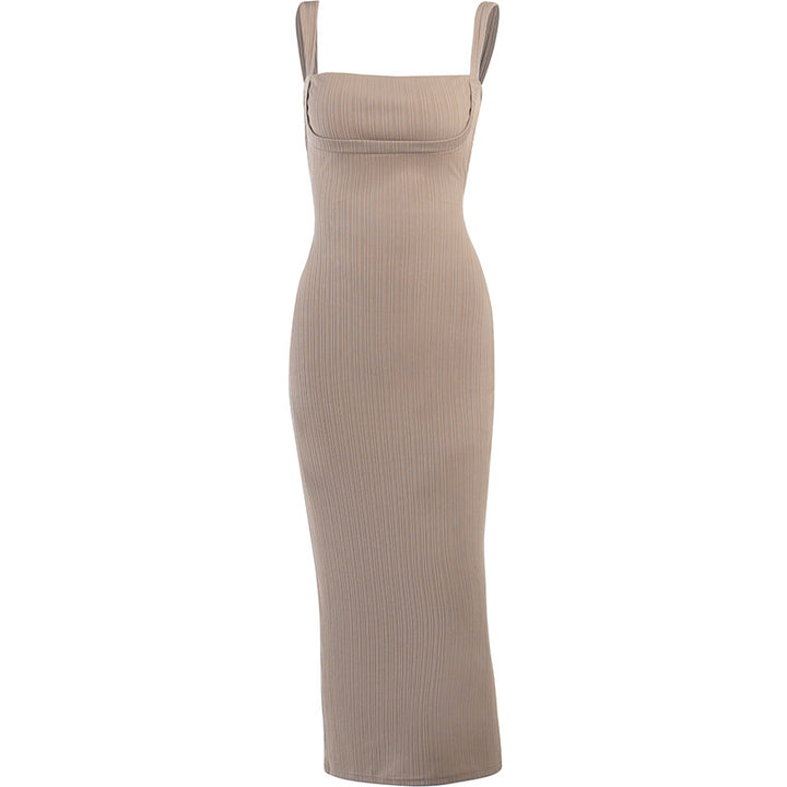Damen Elegantes Midikleid mit gerafftem Oberteil und markantem Rechtecksausschnitt Drune
