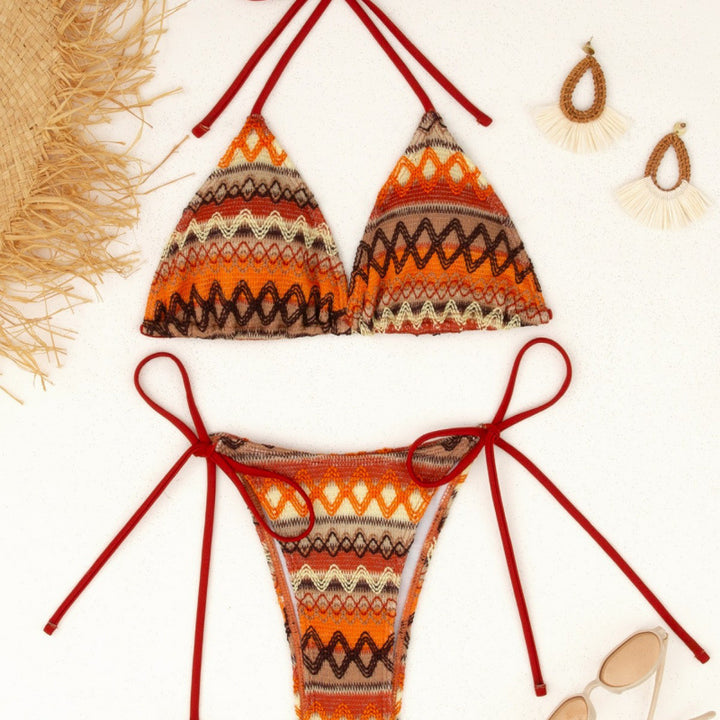 Damen Triangel-Bikini-Set mit farbenfrohem Ethno-Muster Drune