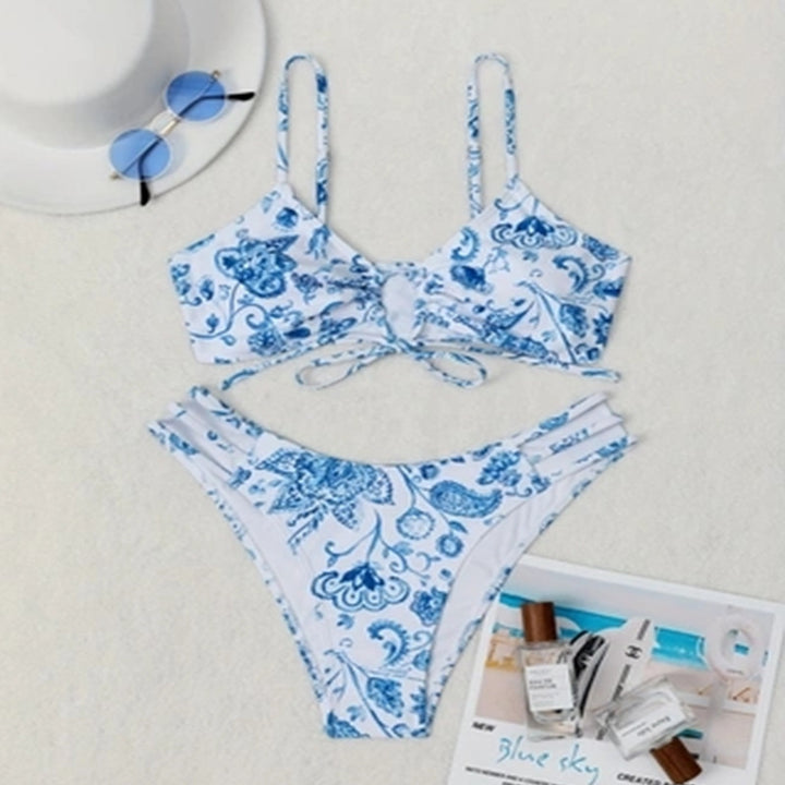 Damen Bikini-Set mit floralem Design und verstellbarem Bindeband Drune