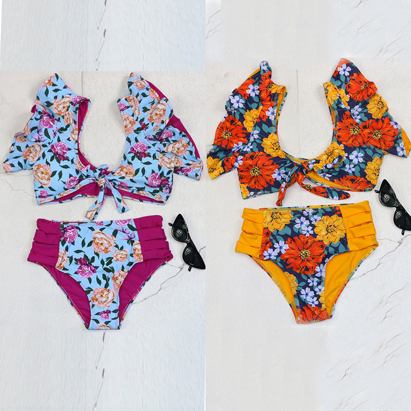 Damen Bikini-Set mit Rüschendetails und floralem Muster Drune