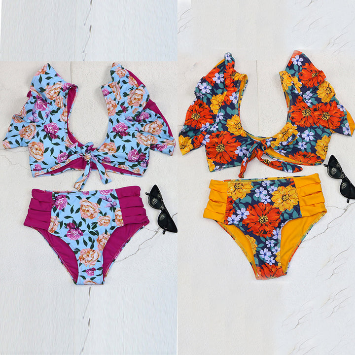 Damen Bikini-Set mit Rüschendetails und floralem Muster Drune
