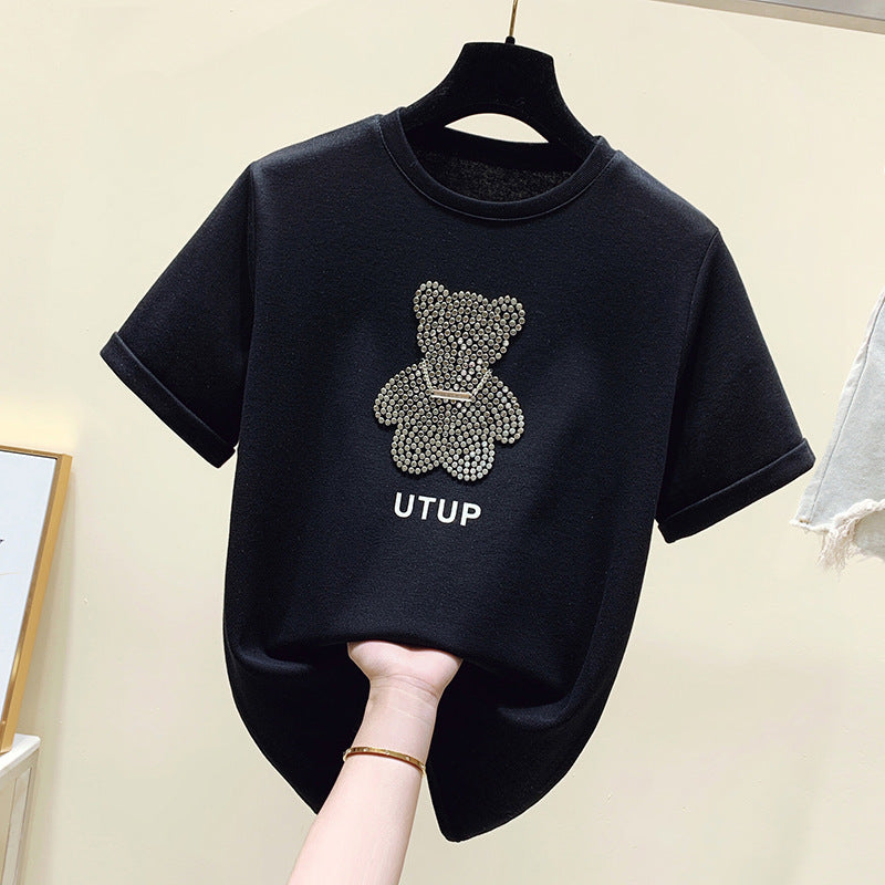 Damen T-Shirt mit glitzerndem Bärenmotiv und lässigem Schnitt Drune