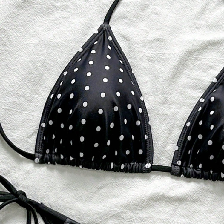 Damen Triangel-Bikini mit modischem Punkten-Design und verstellbaren Bindebändern Drune