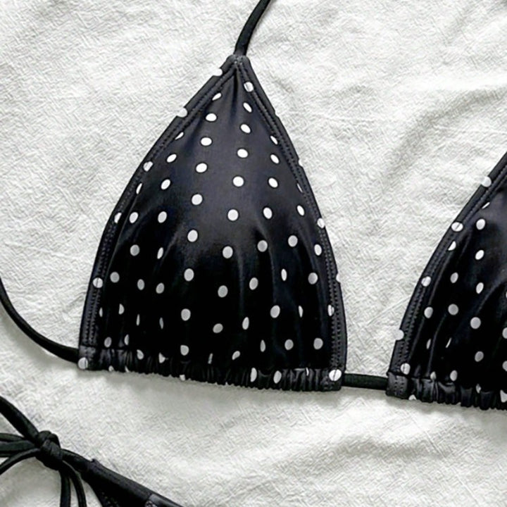 Damen Triangel-Bikini mit modischem Punkten-Design und verstellbaren Bindebändern Drune