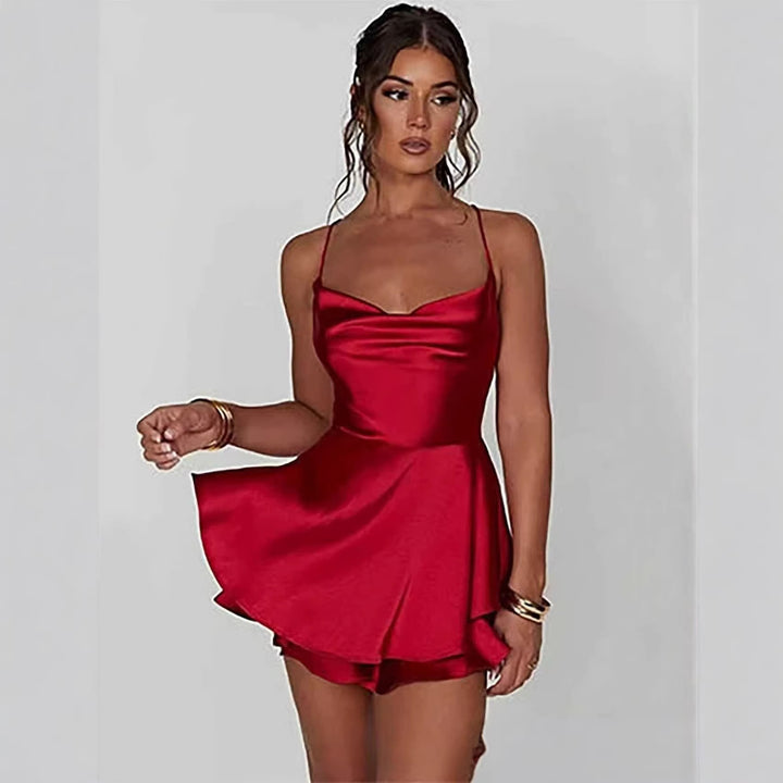 Damen Charmantes Minikleid mit Schichten und Spaghettiträgern Drune