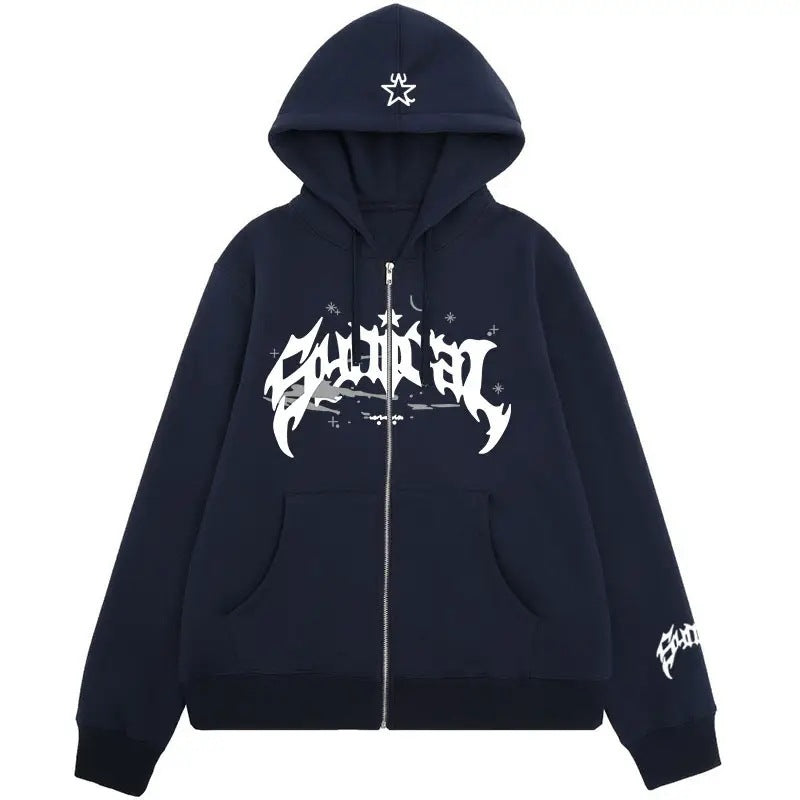 Damen Kapuzensweater mit urbanem Grafikelement und praktischen Taschen Drune