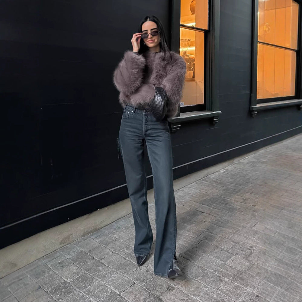 Damen Fuzzy Strickjacke Drune