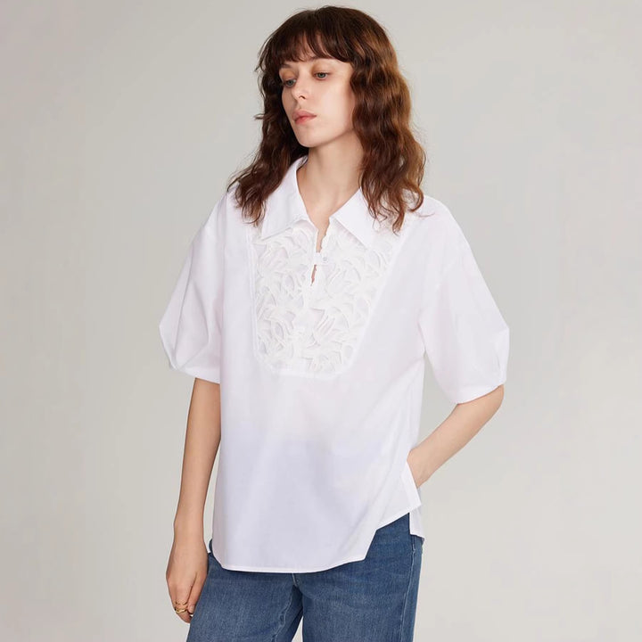 Damen Elegante Bluse mit traumhaftem Stickdesign und Knopfdetails Drune