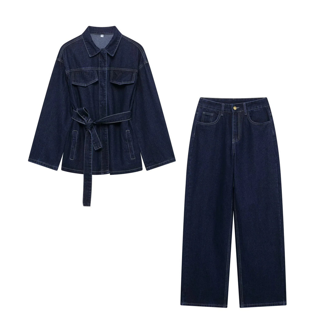 Damen nan hochgeschnittene, weit geschnittene Jeans mit geradem Bein und Fünf-Taschen-Details Drune