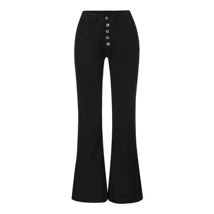Damen nan High-Waist Schlaghose mit sichtbarer Knopfleiste und aufgesetzten Fronttaschen Drune