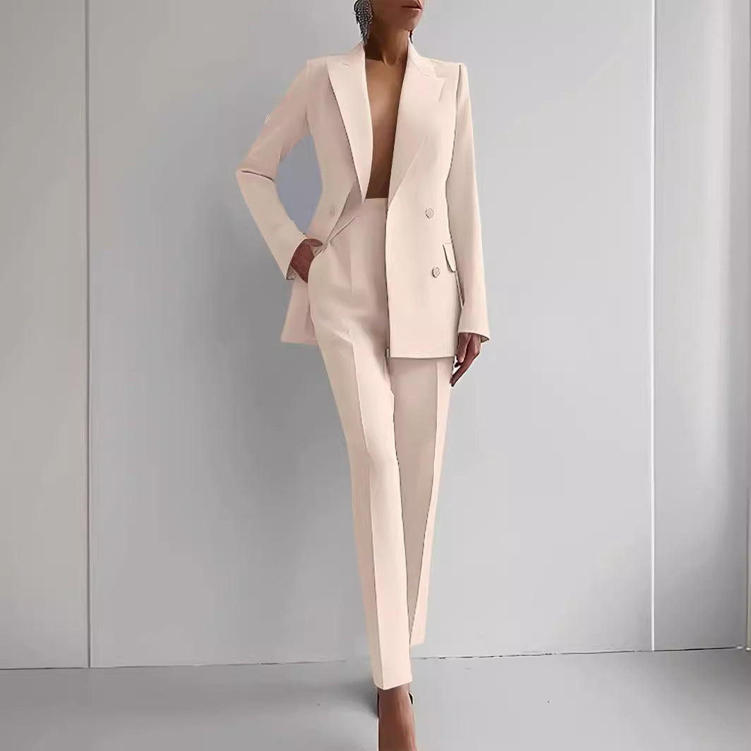 Damen elegante zweireihige Blazer mit maßgeschneiderter Hose Drune