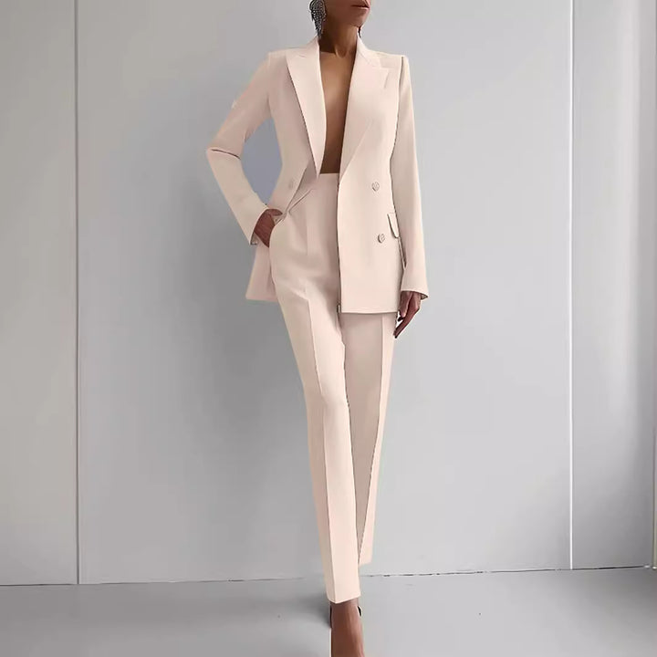 Damen elegante zweireihige Blazer mit maßgeschneiderter Hose Drune