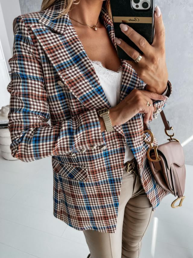 Damen elegante Karo-Blazerjacke Drune