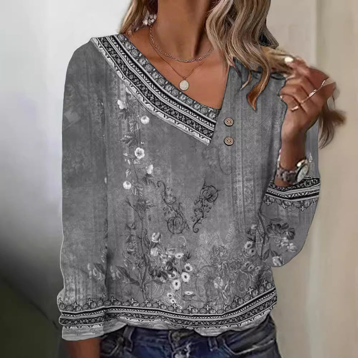 Damen Bluse mit floralem Muster und stylischem V-Ausschnitt Drune