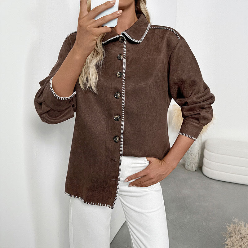 Damen lässige Jacke mit kontrastierendem Näht Drune