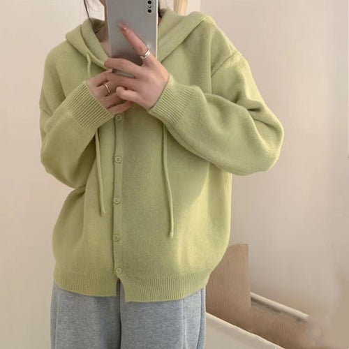 Damen kuschelige Strickjacke mit Kapuze und Knopfverschluss Drune