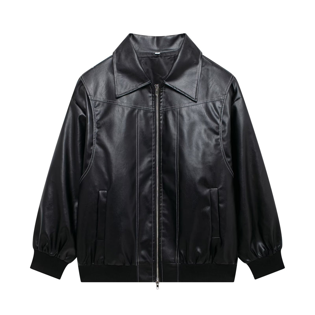 Damen lässige Kunstlederjacke mit hohem Kragen und Reißverschluss Drune