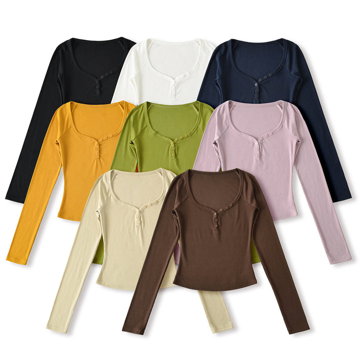 Damen Langarmshirt mit elegantem Knopfverschluss Drune