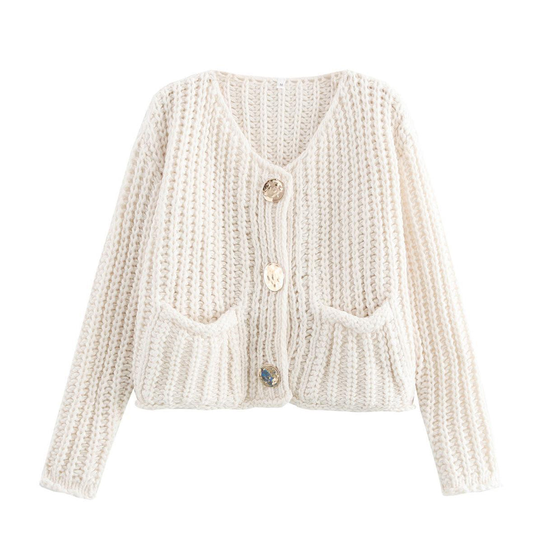 Damen Strickjacke mit dekorativen Knöpfen und seitlichen Taschen Drune