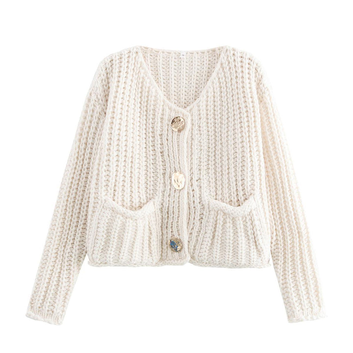 Damen Strickjacke mit dekorativen Knöpfen und seitlichen Taschen Drune