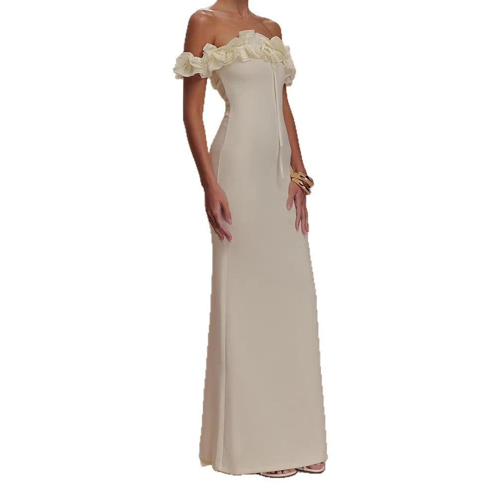 Damen Elegantes, schulterfreies Maxikleid mit Rüschendetails Drune