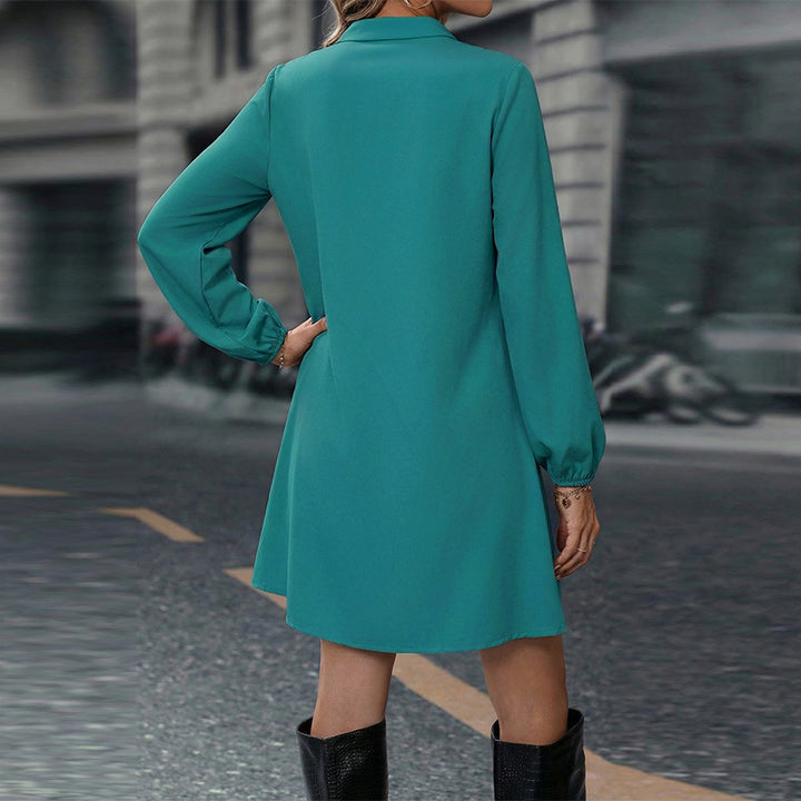 Damen lässiges Hemdkleid mit Knopfverschluss und langen Ärmeln Drune