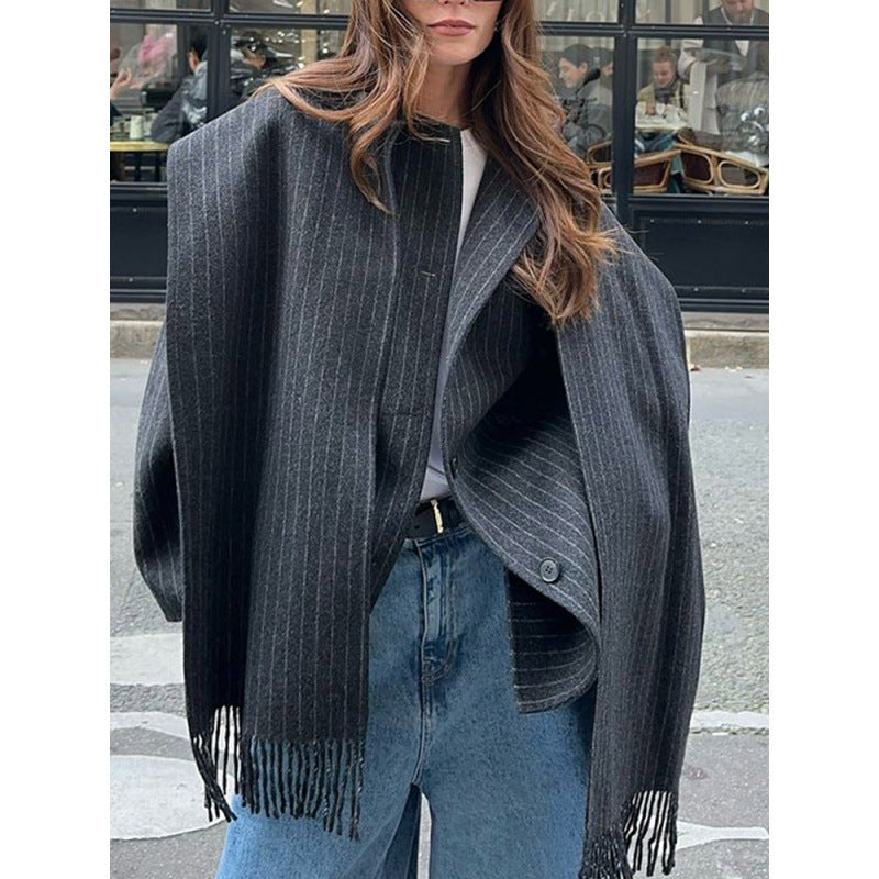 Damen Modische und lässige Wolljacke mit schickem Kragen Drune