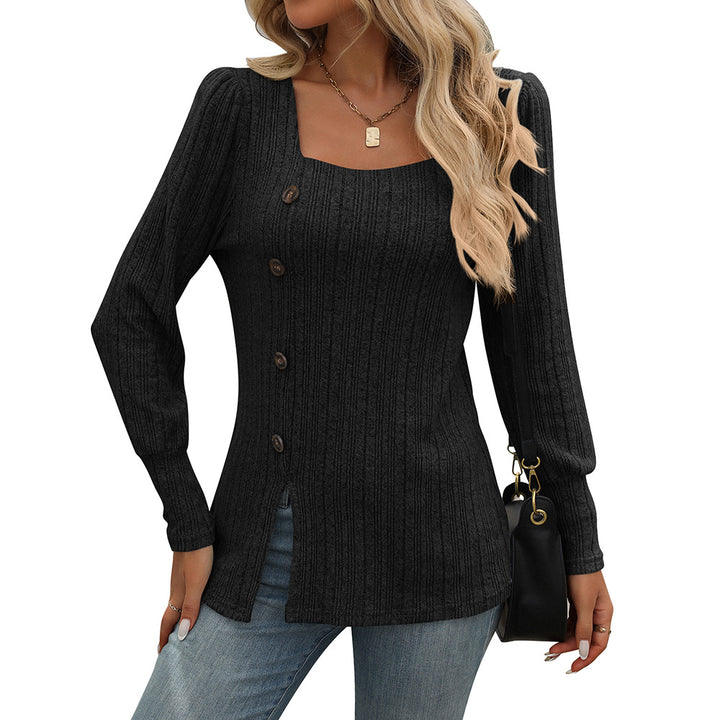 Damen Strickoberteil mit quadratischem Ausschnitt und Knopfdetails Drune
