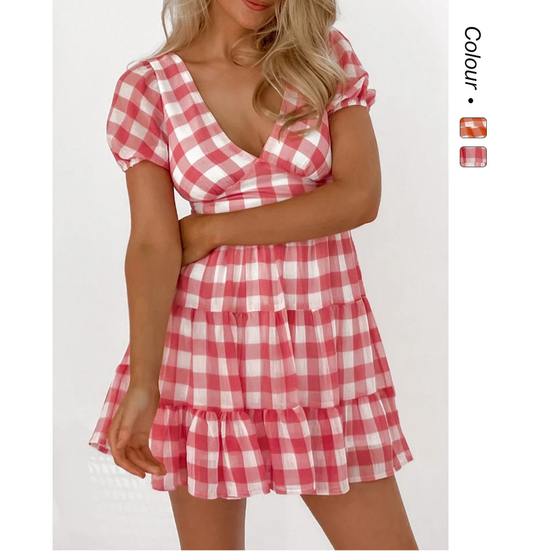 Damen lässiges Freizeitkleid mit voluminösen Puffärmeln und verspieltem Saum Drune