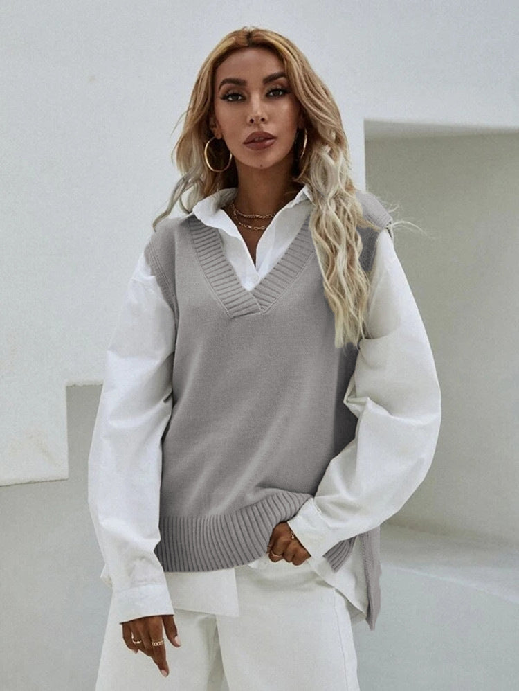 Damen Strickweste mit V-Ausschnitt und modernen Details Drune