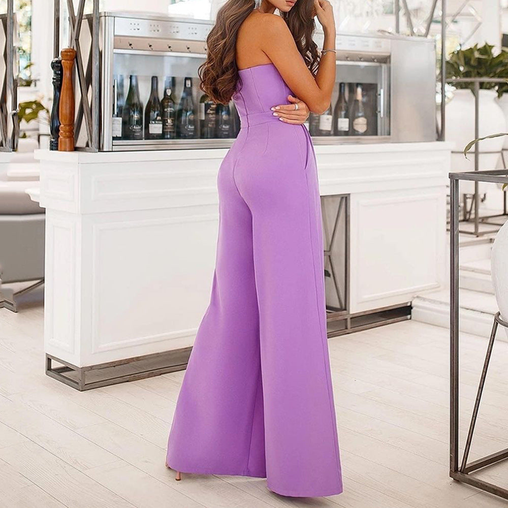 Damen Elegantes Trägerloses Jumpsuit mit weit ausgestellten Beinen und Taschen Drune
