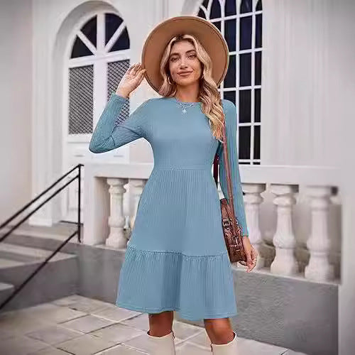 Damen Maxikleid mit Rippstruktur und weitem Rock Drune