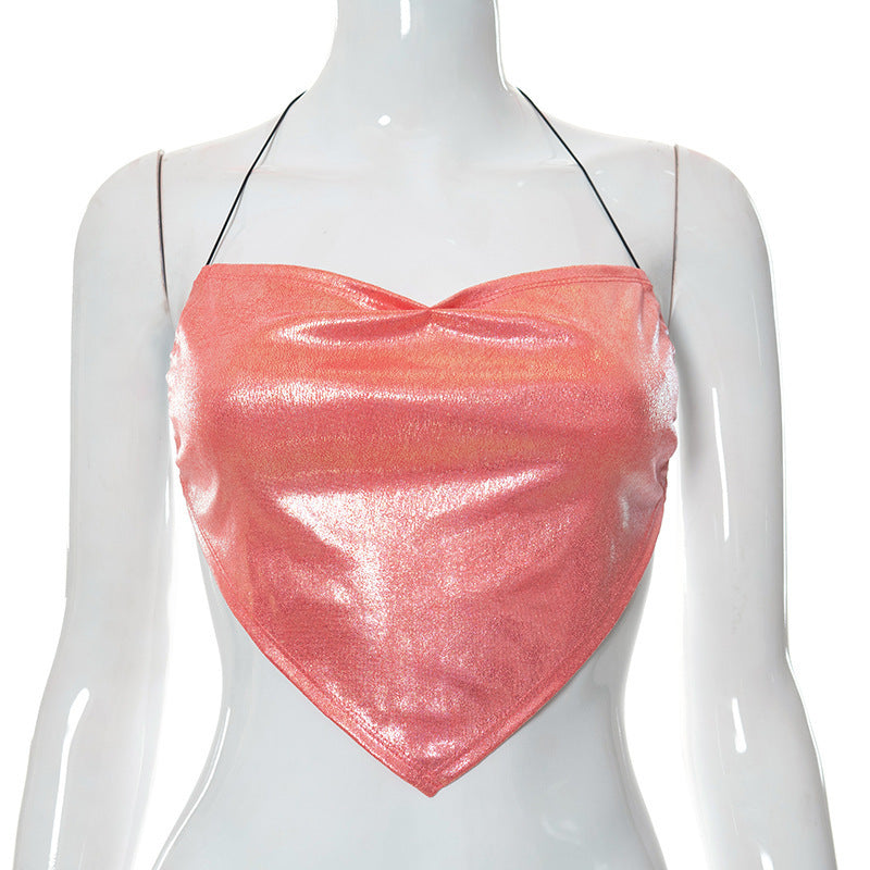 Damen glänzendes Crop-Top im Herzdesign Drune