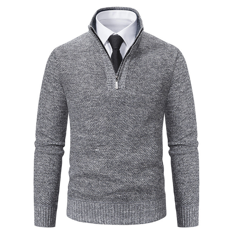 Herren eleganter Strickpullover mit halbem Reißverschluss und strukturierter Oberfläche Drune