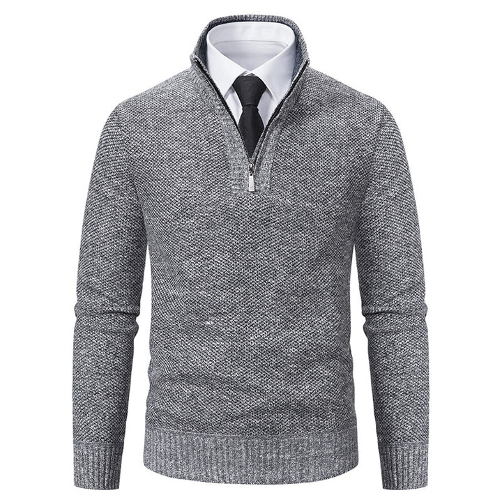 Herren eleganter Strickpullover mit halbem Reißverschluss und strukturierter Oberfläche Drune