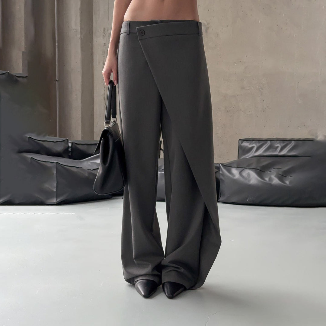 Damen elegante, hochtaillierte Hose mit asymmetrischem Schnitt Drune