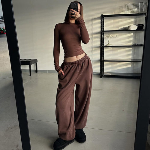 Damen lässiges Langarm-Top und weite Hose Set Drune