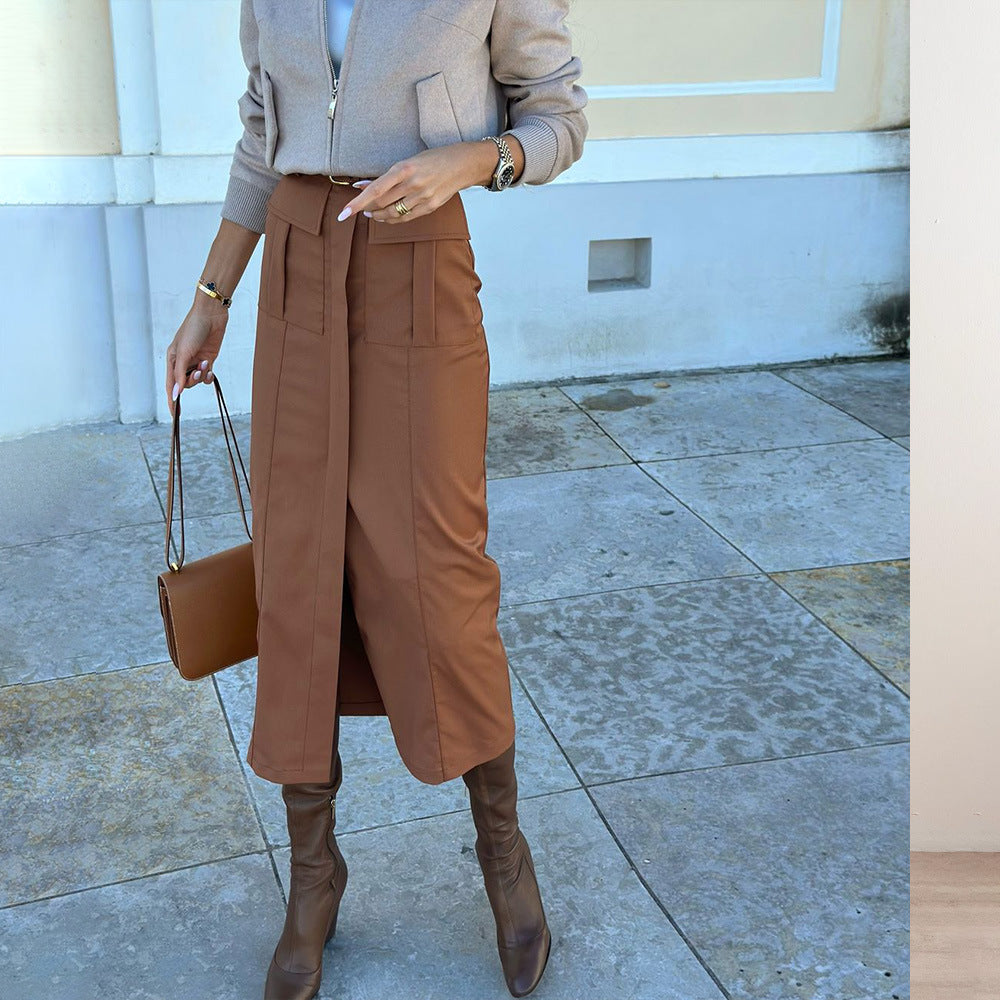 Damen Midi-Rock mit hohem Schnitt und praktischen Taschen Drune
