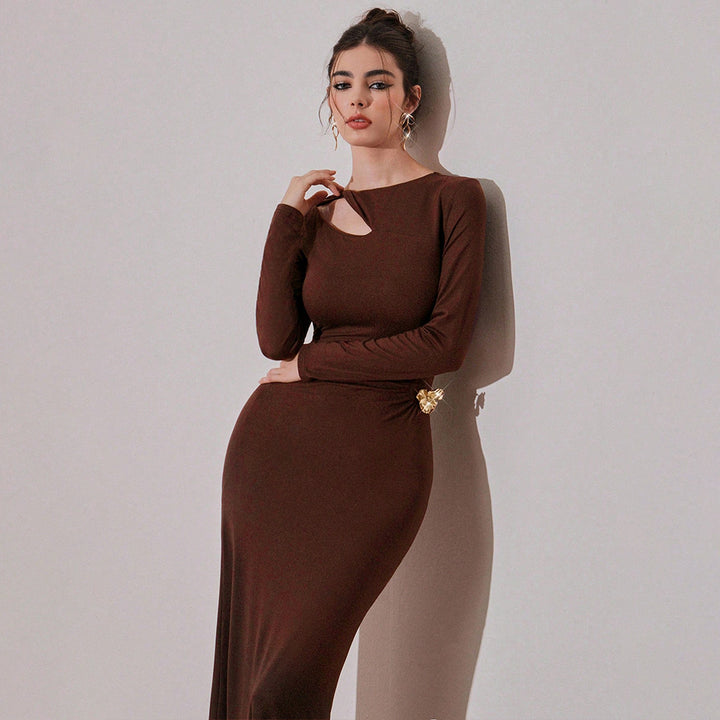 Damen Maxikleid mit asymmetrischem Ausschnitt und sexy Drapierung Drune