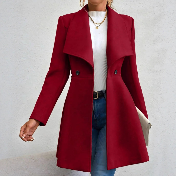 Damen eleganter Wollmantel mit modischem Revers und doppelter Knopfleiste Drune