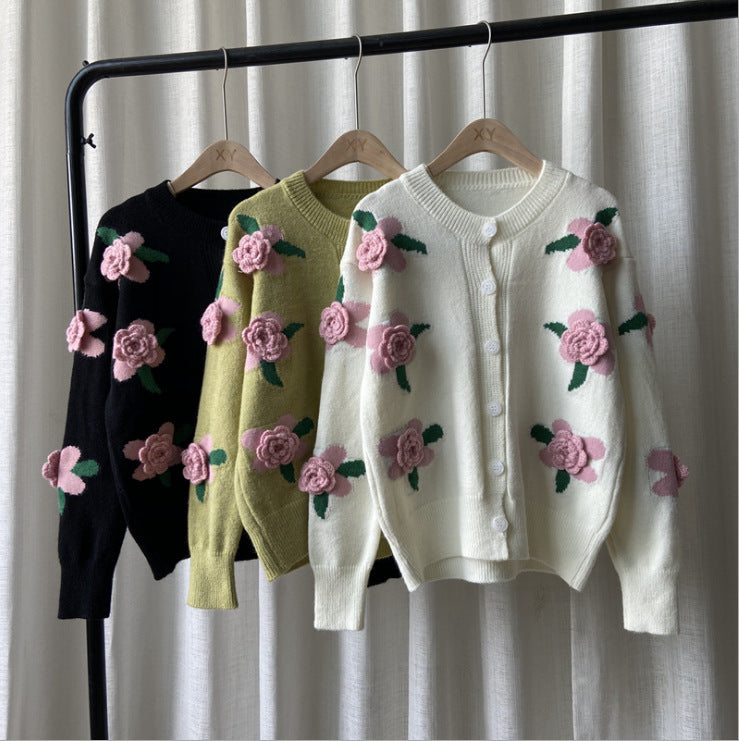 Damen Strickjacke mit floralem Motiv Drune