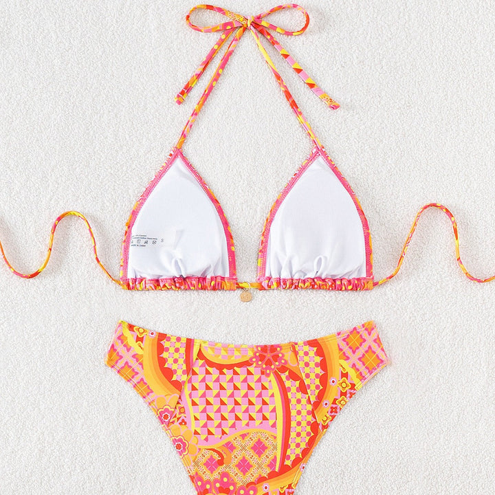 Damen Triangel-Bikini mit einzigartigem Mosaik-Muster und verstellbaren Bindebändern Drune