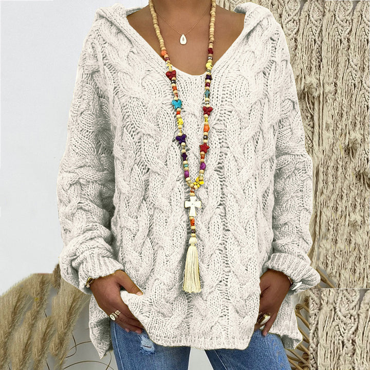 Damen nan grob gestrickter Kapuzenpullover mit Zopfmuster und weitem Oversize-Schnitt Drune