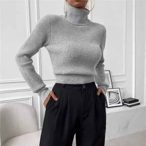 Damen Rippstrickpullover mit hohem Kragen und lässiger Passform Drune